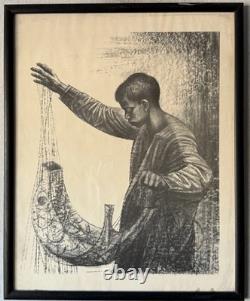 Charles Wilbert White Antique Black African American Boy Lithograph Vintage 1961