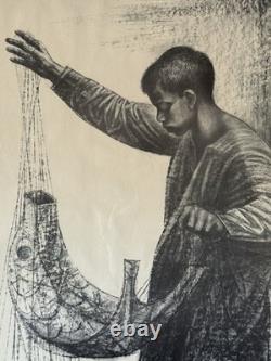 Charles Wilbert White Antique Black African American Boy Lithograph Vintage 1961