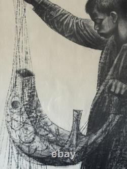 Charles Wilbert White Antique Black African American Boy Lithograph Vintage 1961