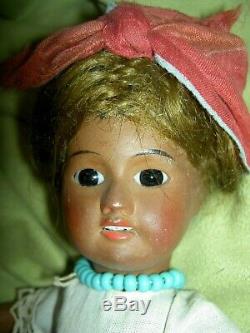 Charming antique, BROWN bisque doll, sgnd. UNIS 60 FRANCE jointed withglass eyes