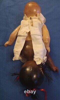 Composition Topsy Turvy Doll African American Black and White Caucasian 2 Headed