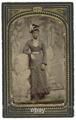 Cool Customer Pretty Black Woman With Stylish Hat African American Tintype Photo