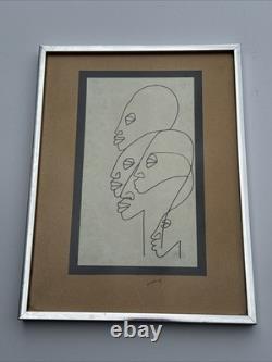 Cubist Drawing African American Black Artist Famous Modernist Face Heads Mystery