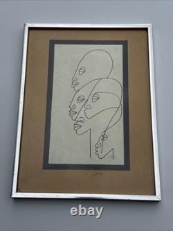 Cubist Drawing African American Black Artist Famous Modernist Face Heads Mystery