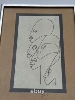 Cubist Drawing African American Black Artist Famous Modernist Face Heads Mystery
