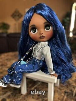 Custom Art OOAK TBL Factory Fake African American Black Blue Hair AA Blythe Doll