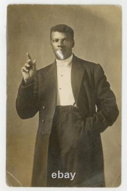 Dapper African American Man In Tuxedo 1910 Tall Black Smoking Jacket Bowtie RPPC