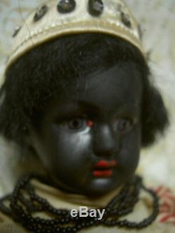 Darling, Simon Halbig 1078 antique BLACK bisque doll, Nubian boy, orig. Costume