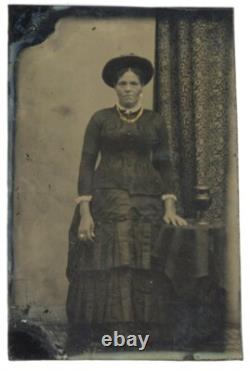 Distinguished African American Lady 1870 Black Female Long Dress Tintype Photo