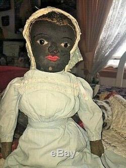 EARLY Antique cloth doll RARE BEECHER STYLE black americana ORIG clothes + eyes
