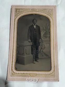 Early Tintype Young African American Gentleman Man Rare Antique Cardboard Frame