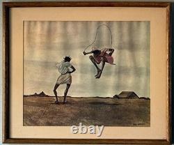 Ernie Barnes Vintage Black African American Figurative Landscape Lithograph 1960