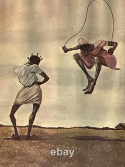 Ernie Barnes Vintage Black African American Figurative Landscape Lithograph 1960