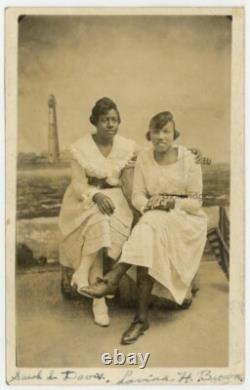 Extraordinary African American Photo 1900 RPPC Lighthouse Boardwalk Black Women