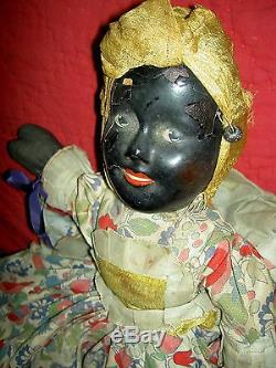 Extremely RARE black/white compo. 1930 Topsy-Turvy TWO-sided LARGE boudoir doll