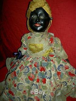Extremely RARE black/white compo. 1930 Topsy-Turvy TWO-sided LARGE boudoir doll