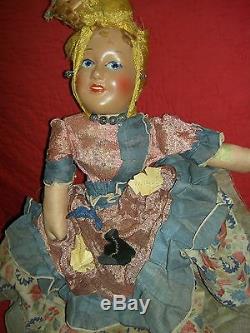 Extremely RARE black/white compo. 1930 Topsy-Turvy TWO-sided LARGE boudoir doll