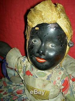 Extremely RARE black/white compo. 1930 Topsy-Turvy TWO-sided LARGE boudoir doll