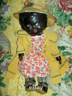 Extremely rare, large antique French BLACK leather toddler doll, sweet features