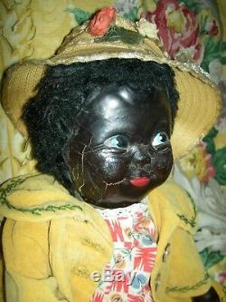 Extremely rare, large antique French BLACK leather toddler doll, sweet features