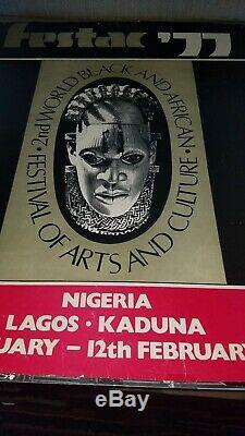 FESTAC'77 2ND WORLD BLACK & AFRICAN ART FESTIVAL POSTER -NIGERIA 15x20 framed