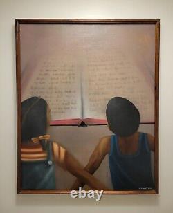 Fine Vintage KAMAL MATEEN AFRICAN AMERICAN Oil on Canvas Black Children Reading