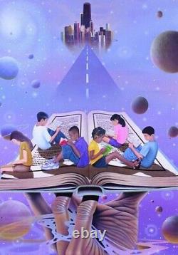 Fine Vintage KAMAL MATEEN AFRICAN AMERICAN Oil on Canvas Black Children Reading