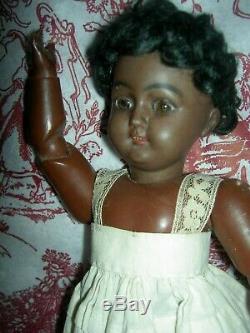 Fine, early c1890, F. Schmidt signed head & body, antique BLACK bisque doll