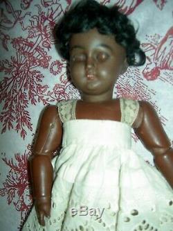 Fine, early c1890, F. Schmidt signed head & body, antique BLACK bisque doll