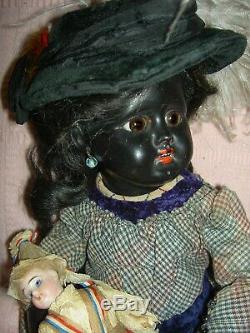 Fine, early c1890, F. Schmidt signed head & body, antique BLACK bisque doll