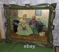 Frame Painting Victorian Woman Parasol Black Americana Palm Reading Fortune Tell
