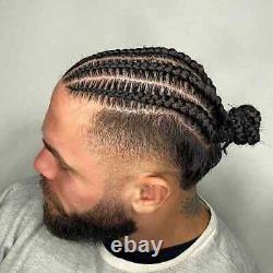 Full Lace Afro Curl Mens Toupee African American Human Black Cornrow Box Braids