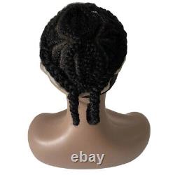 Full Lace Afro Curl Mens Toupee African American Human Black Cornrow Box Braids