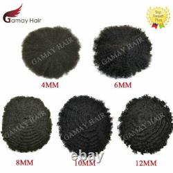 Full Lace Afro Curl Mens Toupee African American Human Black Hair Curly Systems