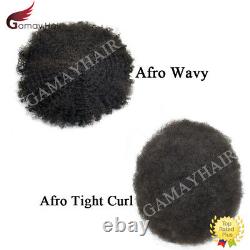 Full Lace Afro Curl Mens Toupee African American Human Black Hair Curly Systems