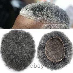 Full Lace Afro Curl Mens Toupee African American Human Black Hair Curly Systems