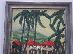 Glass Signed Painting 1930's African American Black Americana Landscape Tropical