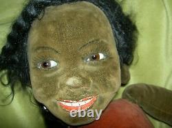 HUGE 35, smiling Norah Wellings Black Islander Boudoir bed doll glass eyes orig