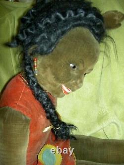 HUGE 35, smiling Norah Wellings Black Islander Boudoir bed doll glass eyes orig