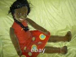 HUGE 35, smiling Norah Wellings Black Islander Boudoir bed doll glass eyes orig