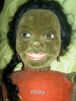 HUGE 35, smiling Norah Wellings Black Islander Boudoir bed doll glass eyes orig