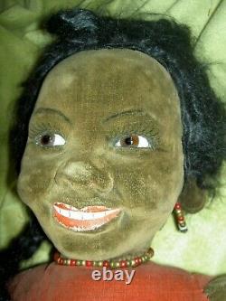 HUGE 35, smiling Norah Wellings Black Islander Boudoir bed doll glass eyes orig