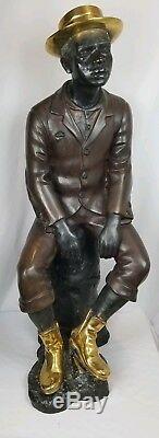 HUGE 40 Seated African American Black Man Bronze Statue