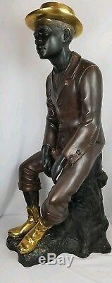 HUGE 40 Seated African American Black Man Bronze Statue