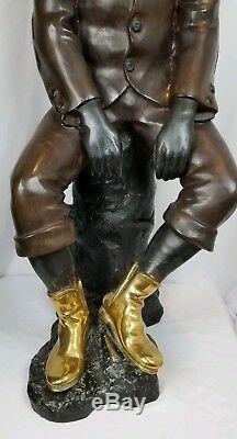 HUGE 40 Seated African American Black Man Bronze Statue