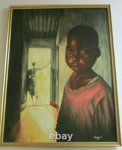 Hammond 1976 Large Black Americana Painting African American Portrait Modernist