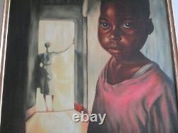 Hammond 1976 Large Black Americana Painting African American Portrait Modernist