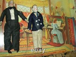 Handsome, 6 inch German, antique black bisque dollhouse doll dressed as servant