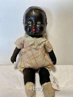 Horsman 10 African American Black Baby Doll VINTAGE Straw Stuffed Cloth Body