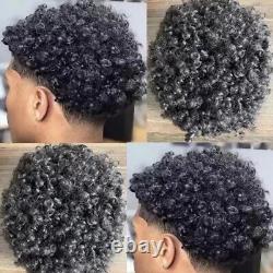 Jet Black Curly Human Hair Toupee Thin Skin African American Wig 15mm Pieces